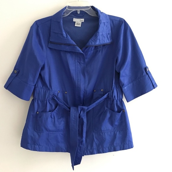 Luii | Short Sleeve Belted Pocketed Zippered Jacket Womens Size M Blue - Picture 1 of 9